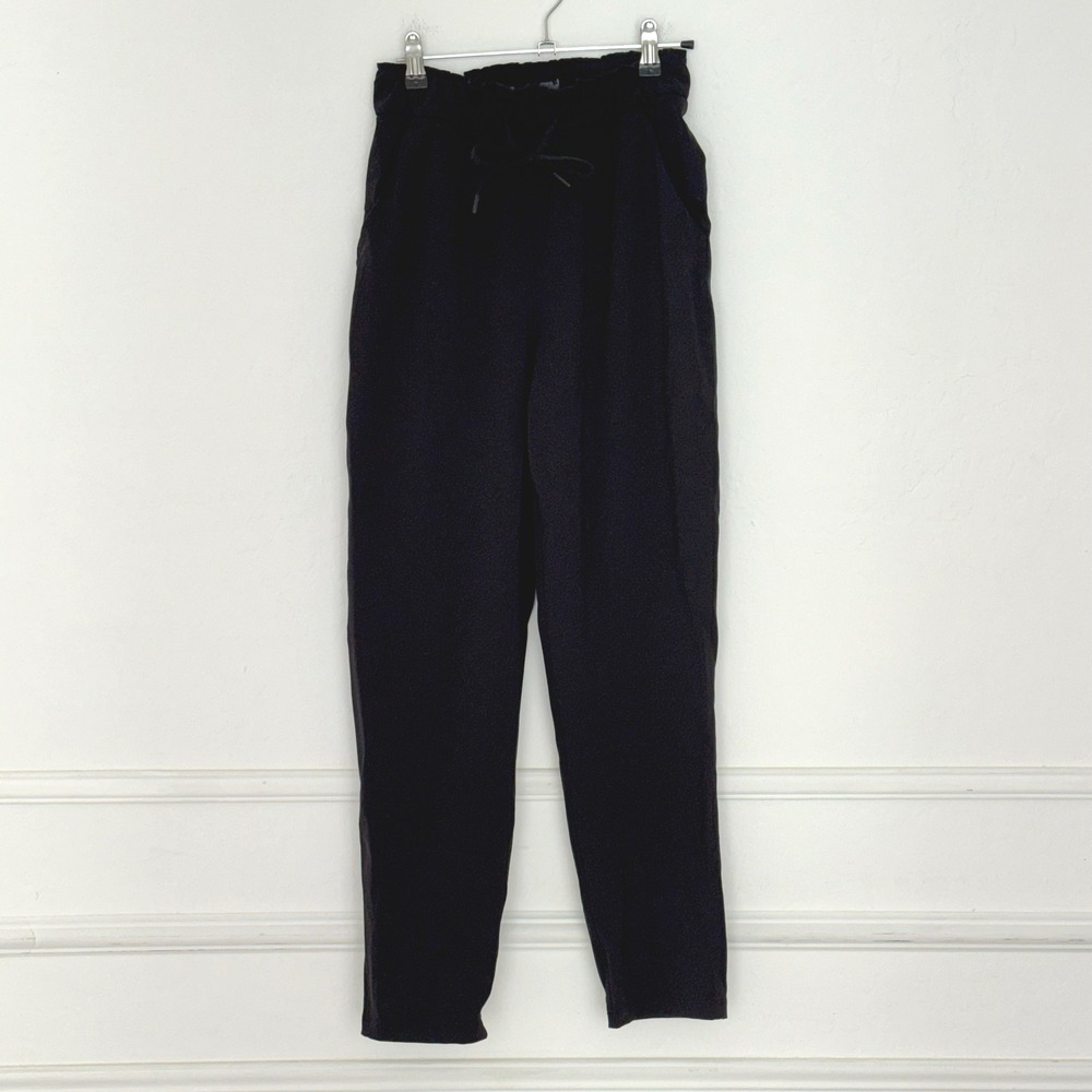 Lululemon black studio pants paperbag waist drawstring size 4 athletic casual‎
